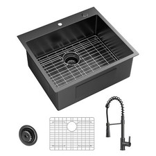 Glacier Bay 33 in. Drop-In Single Bowl SINK Gunmetal Black Spring Neck Faucet