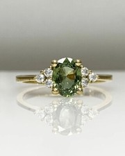 2 Ct Oval Cut Simulated Green Sapphire Engagement Ring 14K Yellow Gold Plated