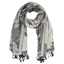 Gray Pashmina Scarf Shawl Wrap Colorful Flower Printed Floral Pattern Scarf