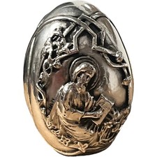 Greek Orthodox Sterling Silver Clad Ag 999 Egg Paperweight Religious Saints Halo