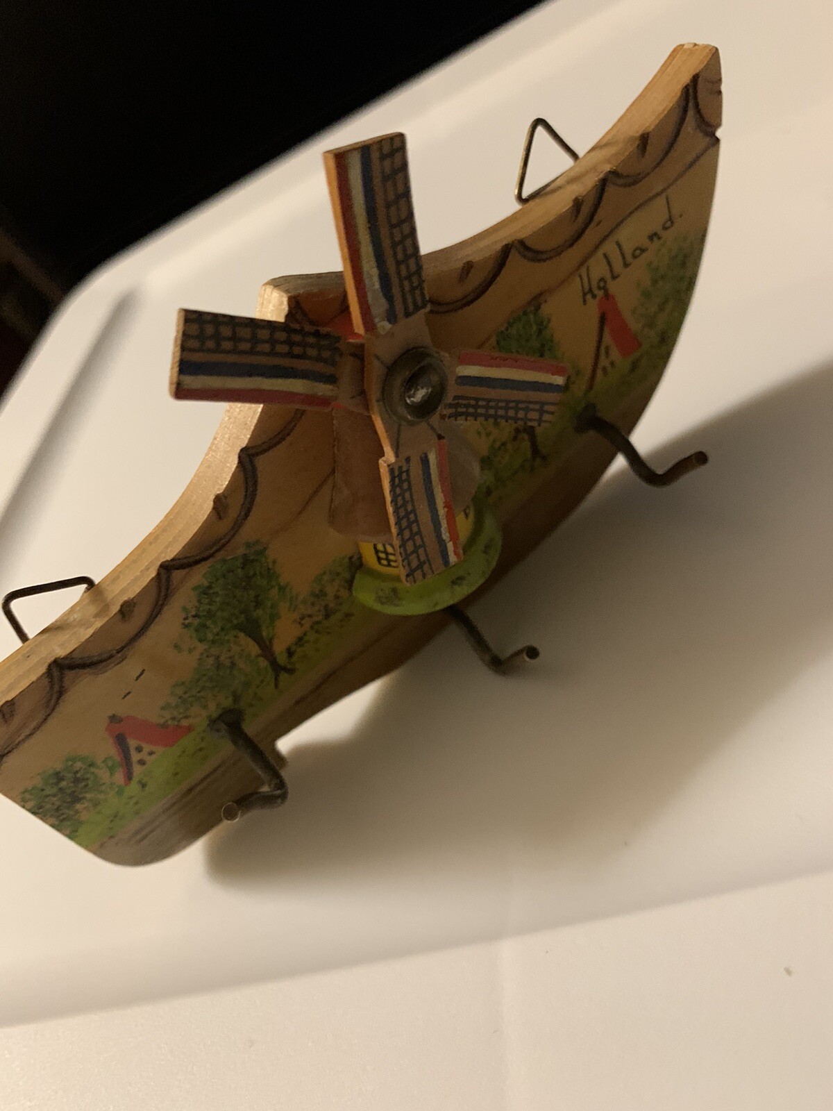 Vtg Holland Wood Clog Plaque Wall Hanging Windmill Key Hooks 6”