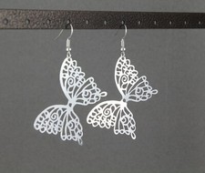 butterfly earrings Silver cutout filigree dangle 2.5" long lightweight wings