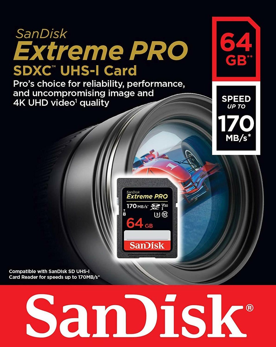 SanDisk 64GB Extreme PRO SD SDXC Card 170MB/s Class 10 UHS-1 U3 4K