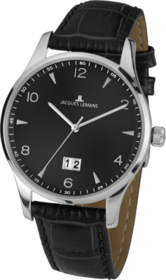 Jacques Lemans London 1-1862ZA Herren Uhr Edelstahl Leder Quarz 5Bar