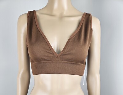 WeWoreWhat Womens Sport Bra Top Medium V Neck Brunette