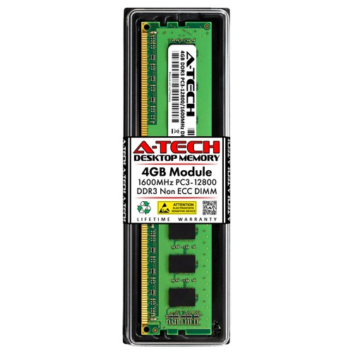 A-Tech 4GB PC3-12800 Desktop DDR3 1600 MHz 240-Pin DIMM Non-ECC Memory RAM 1x 4G - Afbeelding 1 van 7