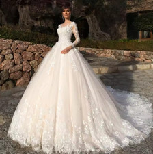 Voluminous Flowers Wedding Dress Organza With Embroidery Ball Gown O-Neck Full