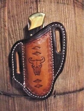 Tooled Pancake style sheath Cowskull Custom fit for the Buck 110 Folders 