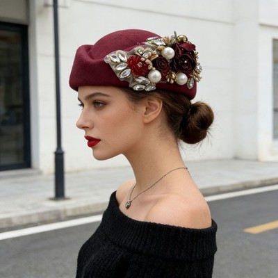 Women Muslim Flower Beret Cap Hijab Head Wrap Cover Vintage Headwear Beanies Hat