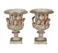 A Pair Of Capodimonte Porcelain Urns