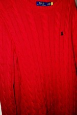 Polo Ralph Lauren Men  s Red Cable-Knit Crewneck Pullover Sweater Size L