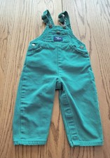 Vtg Oshkosh B'gosh Boys Vestbak Green Denim Overalls 18 Months 100 Cotton USA