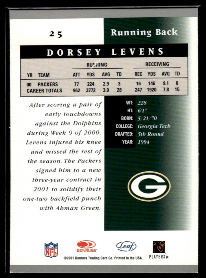 2001 Leaf Certified Materials #25 Dorsey Levens - Image 2 of 2