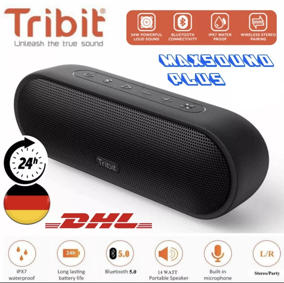 Tribit Bluetooth Lautsprecher Tragbar MaxSound Plus 24 St Spielzeit NEU