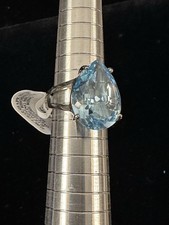 12 Carat Swiss Blue Topaz Pear Sterling Silver Ring Size 7
