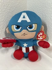 Captain America Marvel Stuffed Animal Plush Toy Doll 6" TY Beanie Babies New