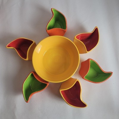 Sun Chip and Dip Set Bright Colors Ceramic Party Dip Salsa NCE 2003