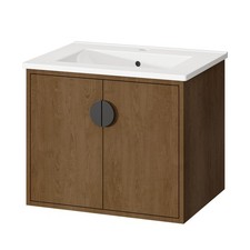 Waschtischunterschrank 61 cm Badmöbel Set Hängeschrank in Nussbaum Hochglanz