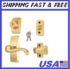 GL Door Lever Set with Keyed Deadbolt Lock for Storm and Screen Doors, Satin