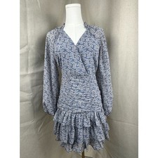 ASTR the Label Women's Blue Floral Tiered Ruffle Mini Dress Size S Long Sleeve