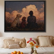 Oil Painting Dog Art Labrador Framed Poodle Canvas Print Living Room Decor