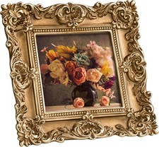 4X4 Vintage Picture Frame with Real Glass Cover Ornate Antique Photo Frame Gold