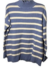 LOFT Striped Ribbed Poncho Tunic Sweater - Blue - Size Small