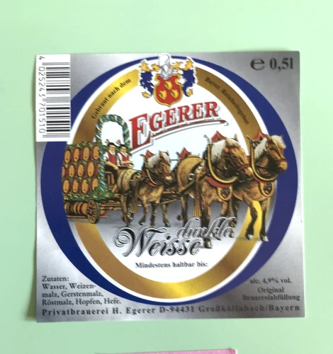 Old beer label, brewery Egerer, Großköllnbach/Lower Bavaria #1668#