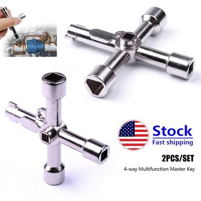 2pcs 4-way Master Key Multifunction Cross Control Cabinet Box Open Door Key Tool