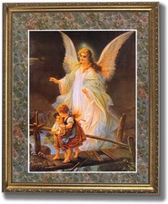 Guardian Angel with Children On Bridge Religious 2 Wall Picture Framed 8x10 Art