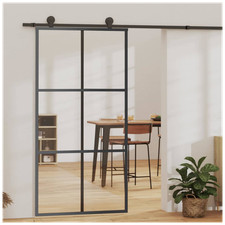 Barn Glass Sliding Door Black 102x205 cm. Aluminium & Glass Modern Room Divider