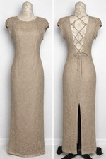 Cartise Gold Lurex Lace-Knit Maxi Dress 6/8 V-Back Lace Up Lined Canada