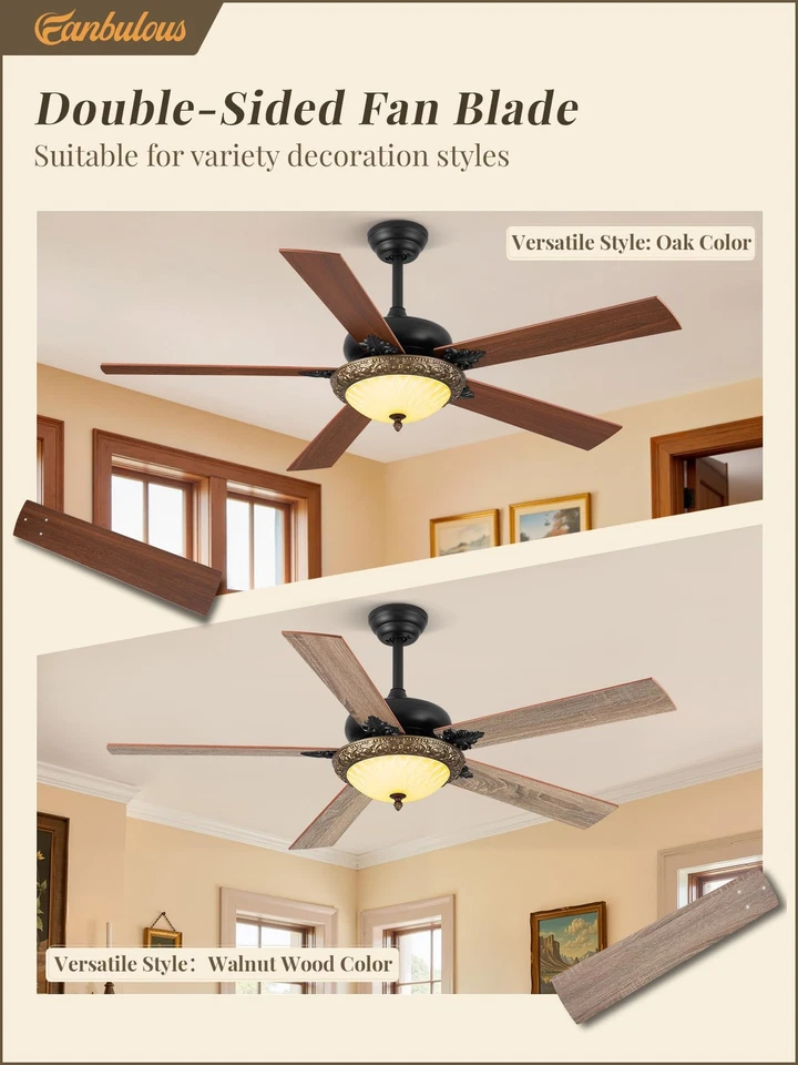 56" Ceiling Fans with Lights Rustic Ceiling Fan with Dimmable LED Light Remot... - Image 3 of 4