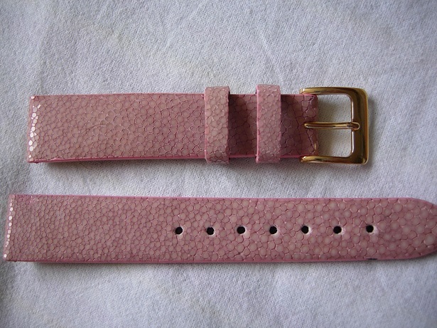 Bracelet en galuchat véritable rose 12 mm : cuir de raie pour montre femme