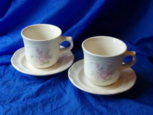 Pfaltzgraff Tea Rose Coffee Tea Cup w/ Saucer Floral Pattern x2 Pairs VGC