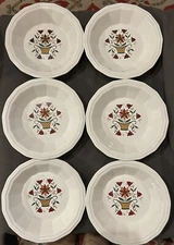 Set of 6 Homer Laughlin Ironstone Dover Bayberry Floral 8” Rimmed Soup Bowls EUC