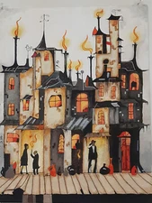 City of  the Candles, handmade original acrylic on a canvas board candle