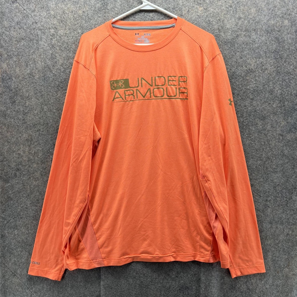 Under Armour Shirt Men XL Orange Loose Heatgear Crewneck Tee Long