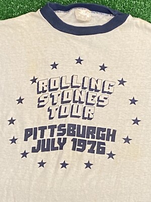 Vintage 1976 Rolling Stones Pittsburgh Tour Ringer Shirt - Fits 