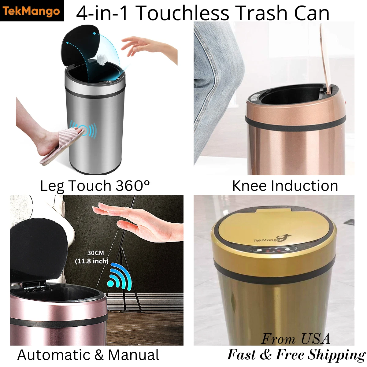 8L Smart Trash Can Kitchen Touchless Automatic Motion Sensor.
