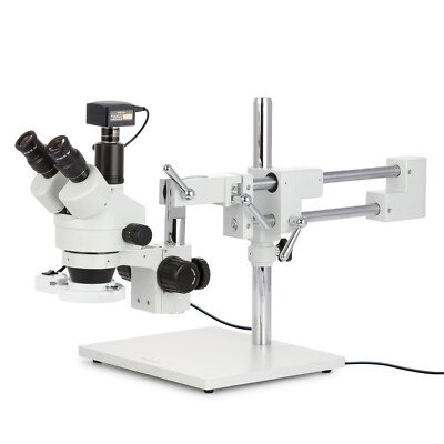 7X-45X Simul-Focal Fluorescent Trinocular Boom Stereo Microscope+3MP USB3 Camera