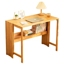 Folding Desk Table Multipurpose Dining Table W/Storage Shelf Home Space-Save US