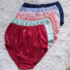 6Pc Underwear Granny Panties Women Nylon Silky Light Soft Briefs Waist 28"-34" M