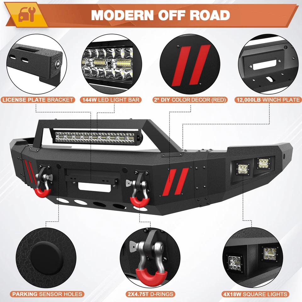 For 2010-2018 Dodge Ram 2500 3500 SLT Longhorn Limited Steel Front Bumper w/ LED Foto 3 de 4