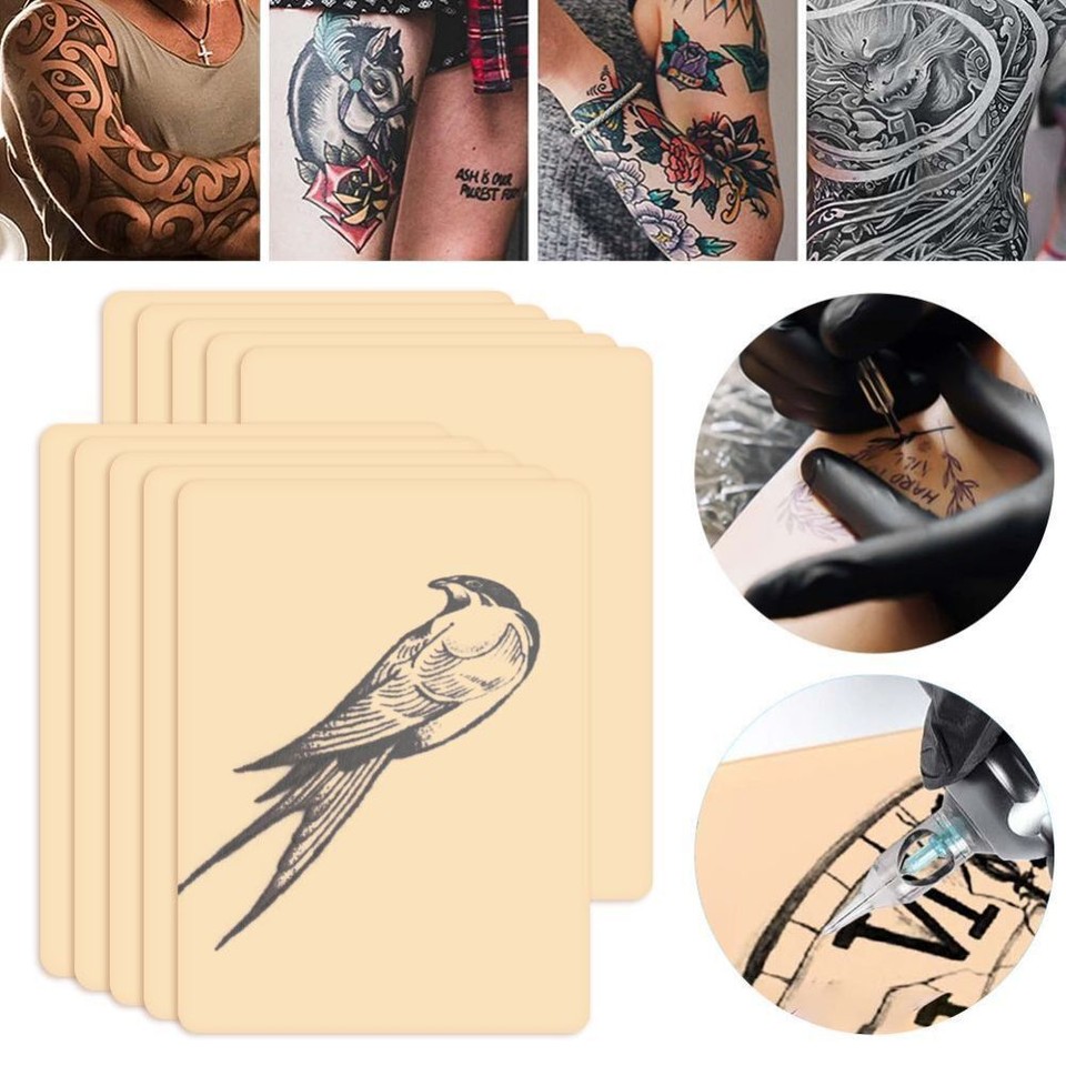 Tattoo Übungshaut Set - 12 Silikon Haut + 25 Transferpapier