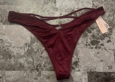 NWT VICTORIA'S SECRET MAROON SATIN SMOOTH STRAPPY BACK HIGH LEG THONG PANTIES