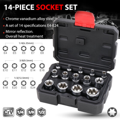 14Pcs E Type Torx Star Female Bit Socket Set Wrench Sockets E4-E24 Repair To^$r