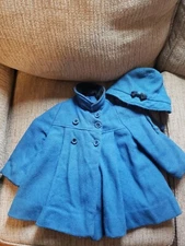 Cute vintage Girls Coat Formal Dress Jacket blue wool  ILGWU Union 5 w hat 1960s