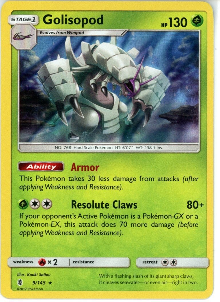 Pokemon TCG Golisopod 9/145 Sm-Guardians Rising Holo Rare