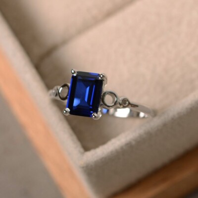 2.00 Ct Natural Emerald Cut Sapphire Wedding Engagement Ring 14k Real White Gold